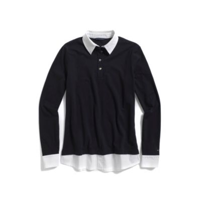 LONG SLEEVE POLO WITH WOVEN DETAILS $24.99