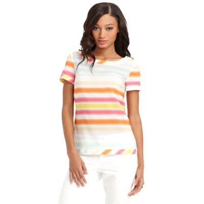 BLURRY STRIPE SHORT SLEEVE BLOUSE $52.00