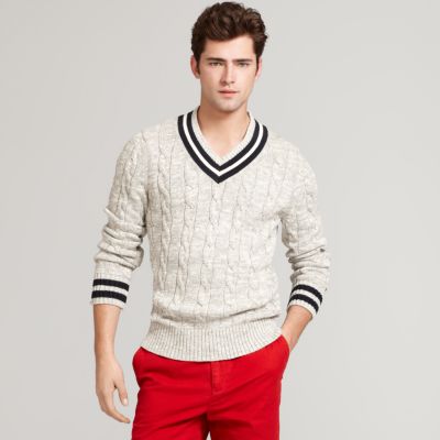 V NECK CRICKET SWEATER $99.99