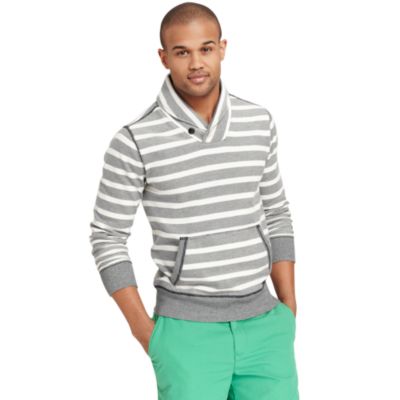 STRIPE SHAWL NECK FLEECE $89.99