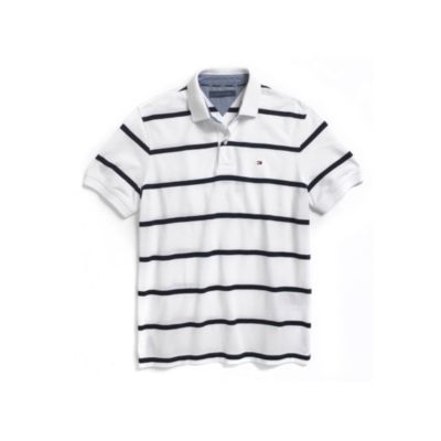 CUSTOM FIT PIQUE STRIPE POLO $38.00