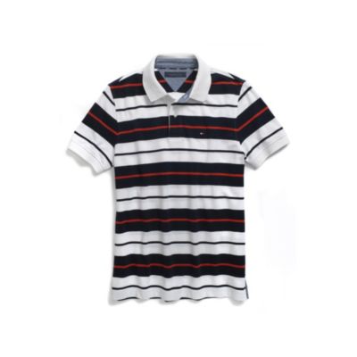CUSTOM FIT PIQUE STRIPE POLO $42.00