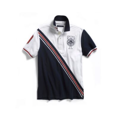 CUSTOM FIT PIQUE DIAGIONAL STRIPE POLO $38.00