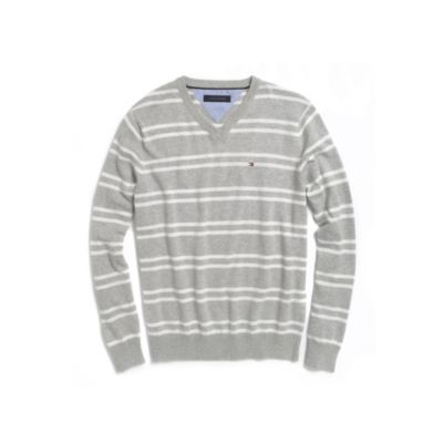COTTON JERSEY STRIPE VNECK SWEATER $58.00
