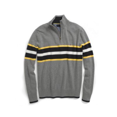 CHEST STRIPE HALF ZIP SWEATER $68.00