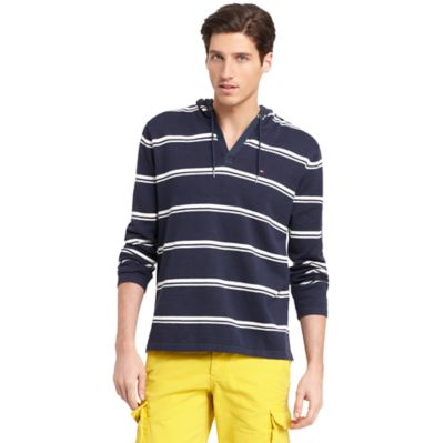 STRIPED HOODED PULLOVER SWEATER $48.00