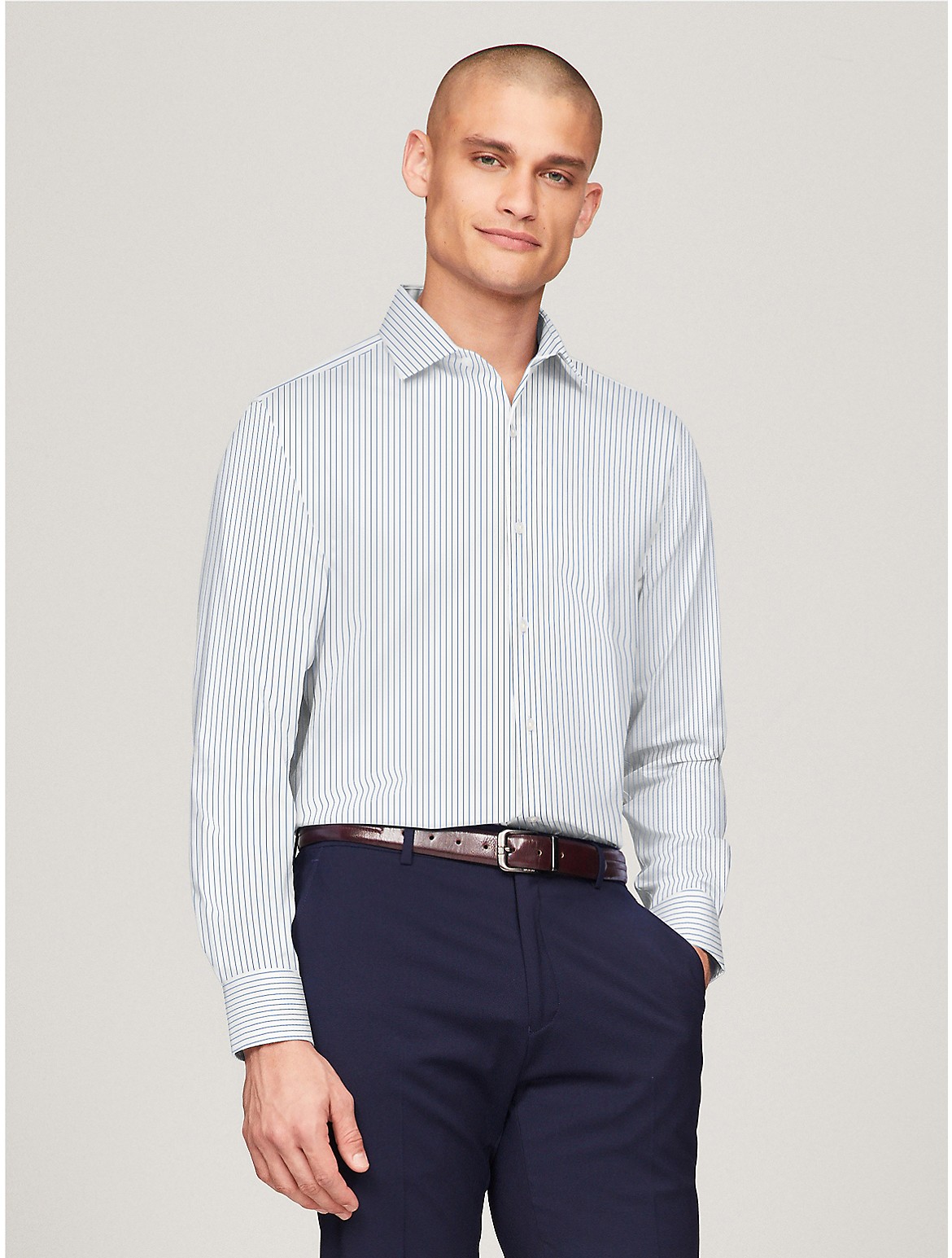 Tommy Hilfiger Men's Slim Fit THFlex Stripe Twill Shirt