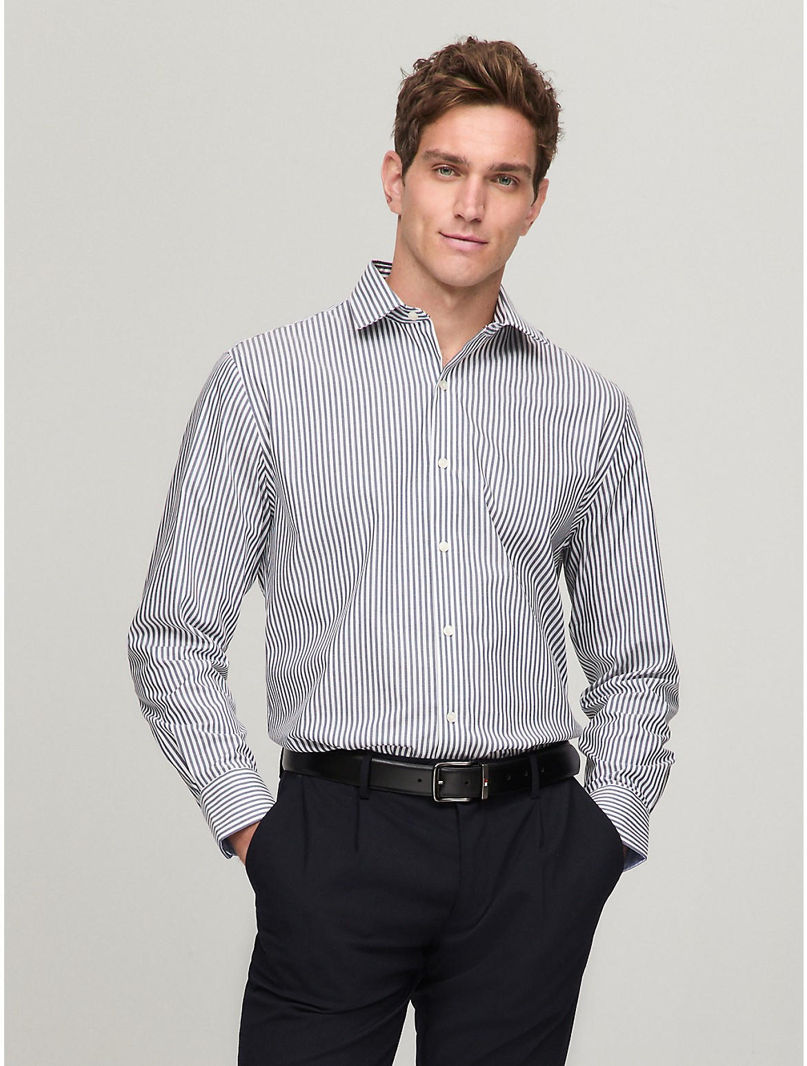 Tommy Hilfiger Men's Slim Fit THFlex Stripe Twill Shirt