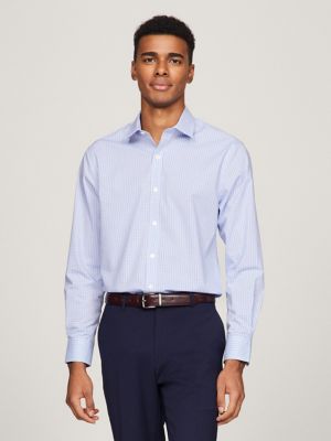 Buy Men Blue Classic Fit Stripe Full Sleeves Formal Shirt Online