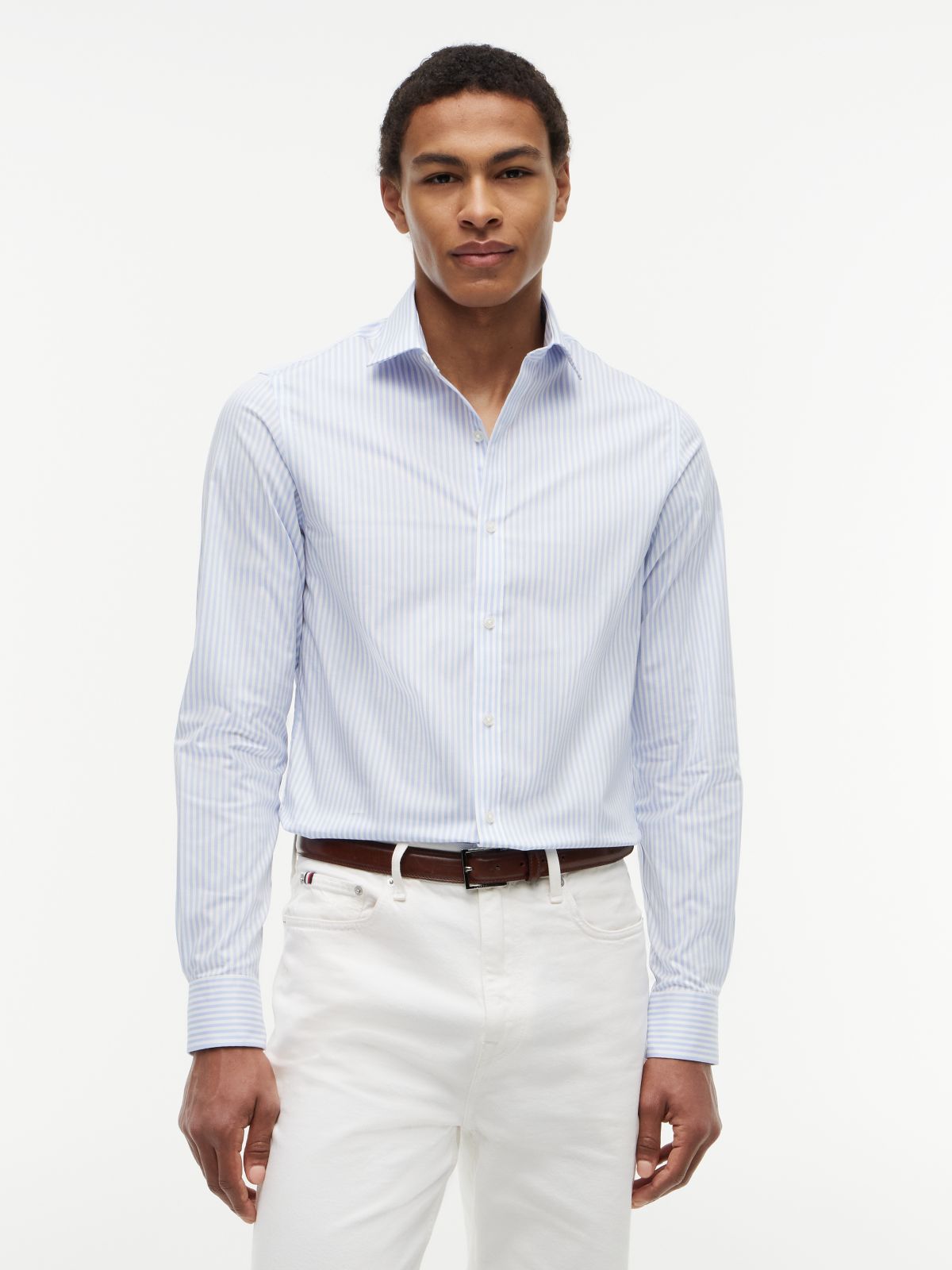 Slim Fit THFlex Striped Dress Shirt — Classic Blue Stripe