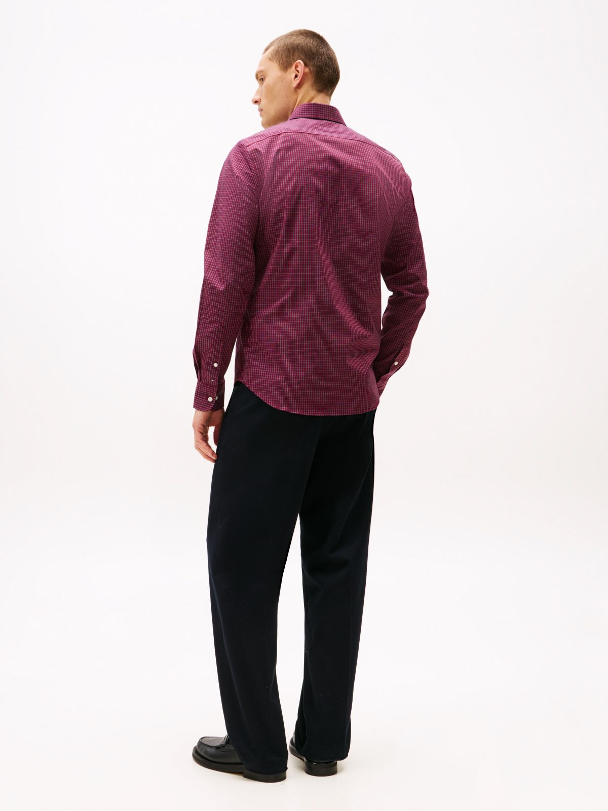 Slim Fit THFlex Check Dress Shirt — Burgundy Multi