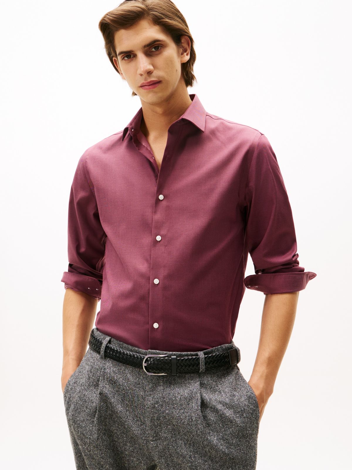 Slim Fit THFlex Dress Shirt — Dark Red
