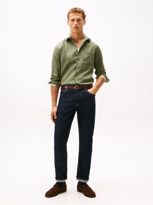 slim fit dress slacks Vintage Tommy Hilfiger Green White Squared Shirt