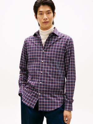 Slim Fit Plaid THFlex Dress Shirt, Burgundy Pattern