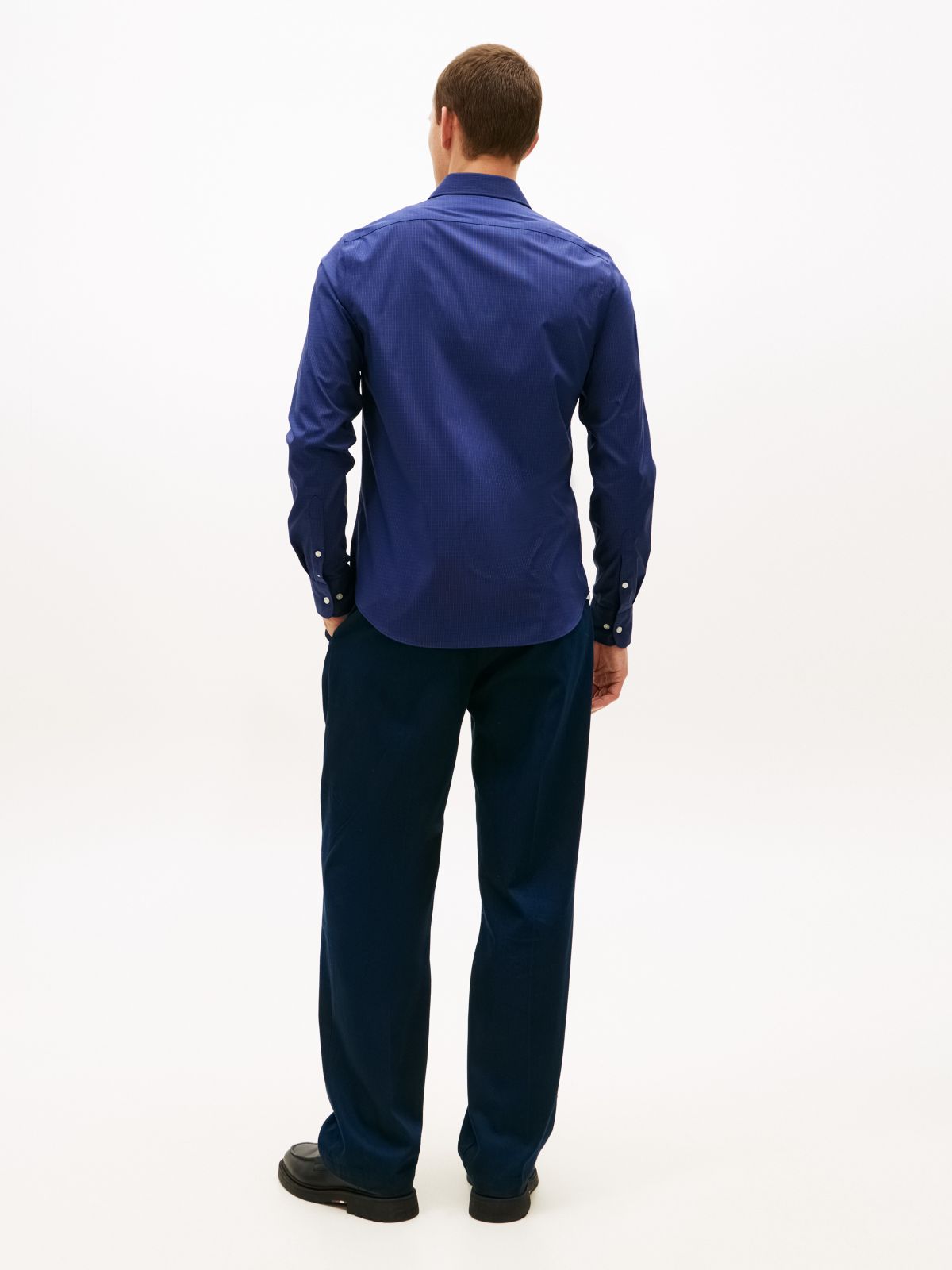 Slim Fit THFlex Mini Check Dress Shirt — Navy