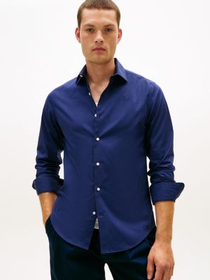 Slim Fit THFlex Mini Check Dress Shirt, Navy