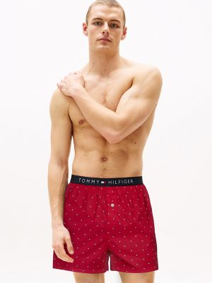 Allover Flag Print Woven Boxer, Mahogany