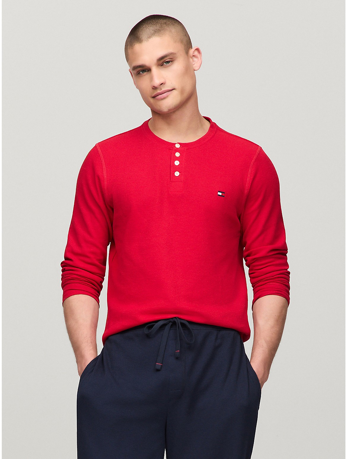 Tommy Hilfiger Thermal Sleep Henley In Red