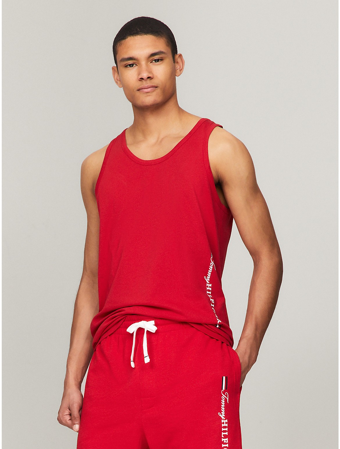 Shop Tommy Hilfiger Logo Stripe Sleep Tank In Red