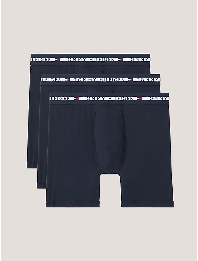 Tommy Hilfiger 3-pack boxer briefs in blue print, navy and bright blue