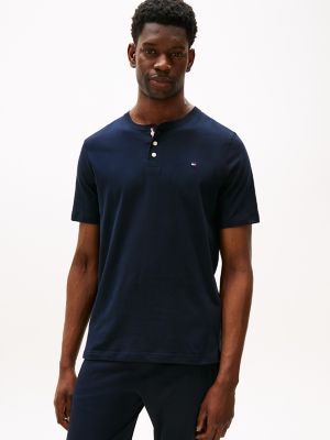 Sueded Jersey Henley Sleep Shirt, Navy