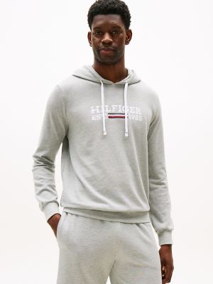 Hilfiger Logo Pique Sleep Hoodie, Grey Heather