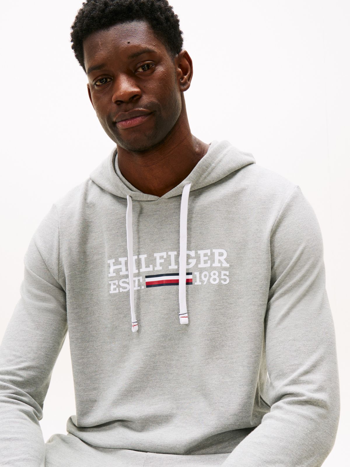 Hilfiger Logo Pique Sleep Hoodie — Grey Heather
