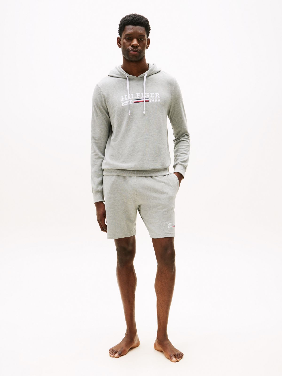 Hilfiger Logo Pique Sleep Hoodie — Grey Heather