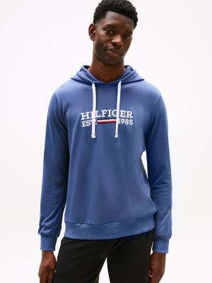 Hilfiger Logo Pique Sleep Hoodie, Vintage Blue