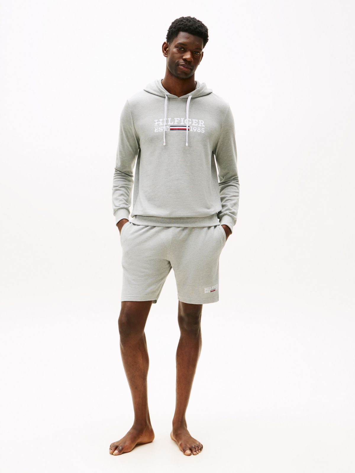 Hilfiger Logo Pique 8" Sleep Short — Grey Heather