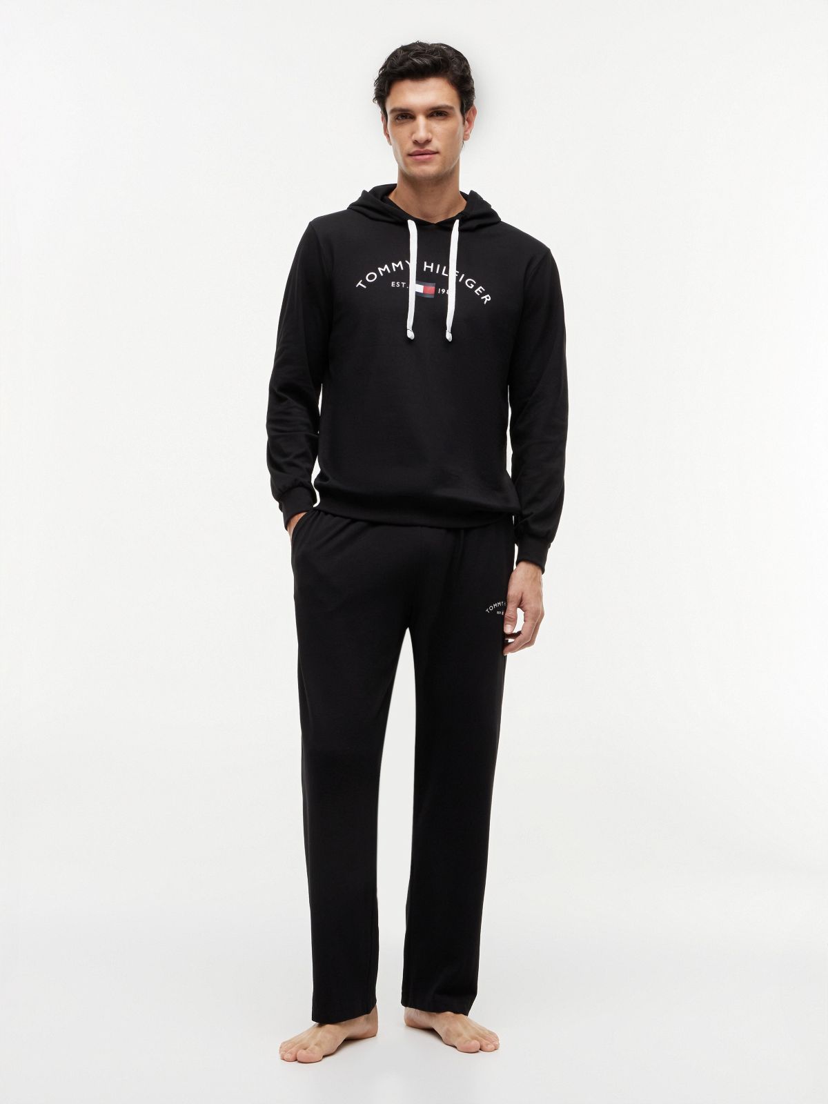Hilfiger Logo Pique Sleep Hoodie — Black