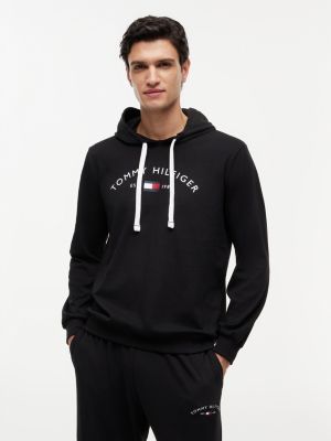 Hilfiger Logo Pique Sleep Hoodie, Black