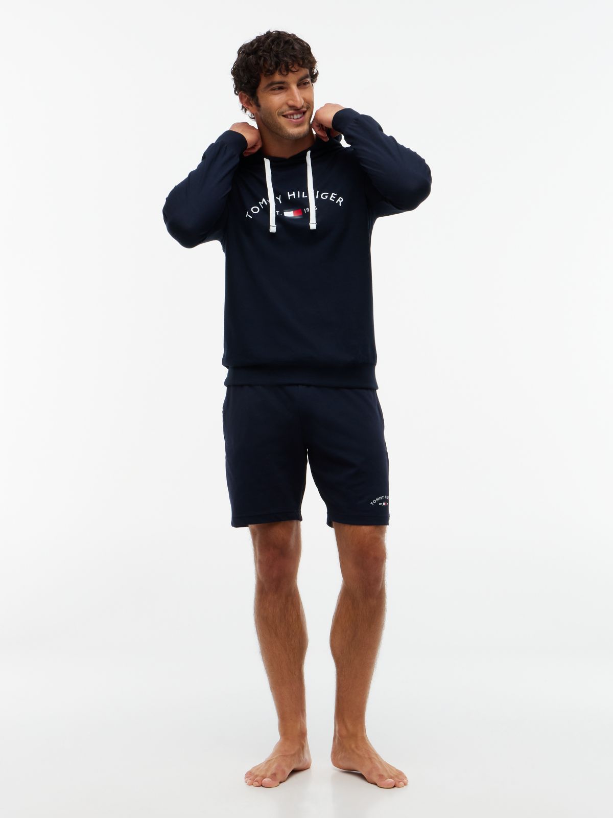 Hilfiger Logo Pique Sleep Hoodie — Navy