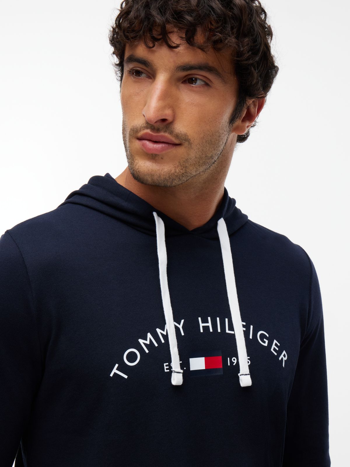 Hilfiger Logo Pique Sleep Hoodie — Navy