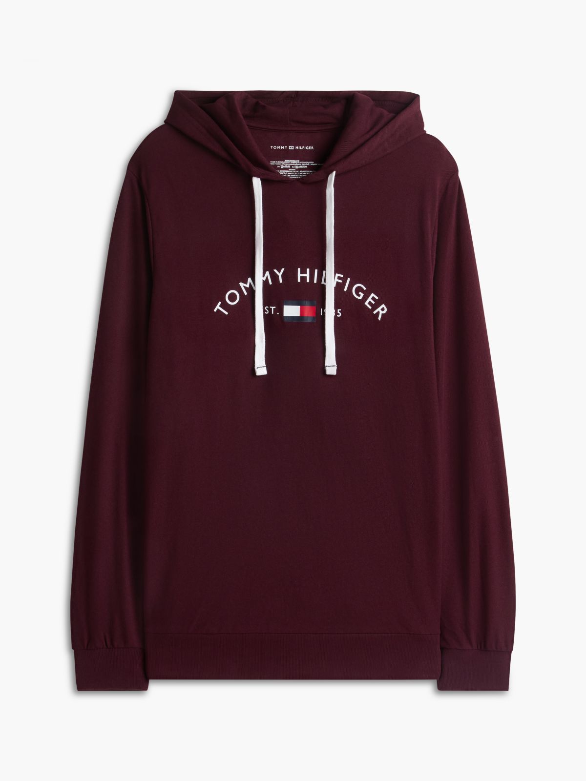 Hilfiger Logo Pique Sleep Hoodie — Burgundy