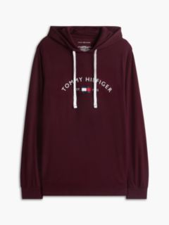 Hilfiger Logo Pique Sleep Hoodie — Burgundy 5