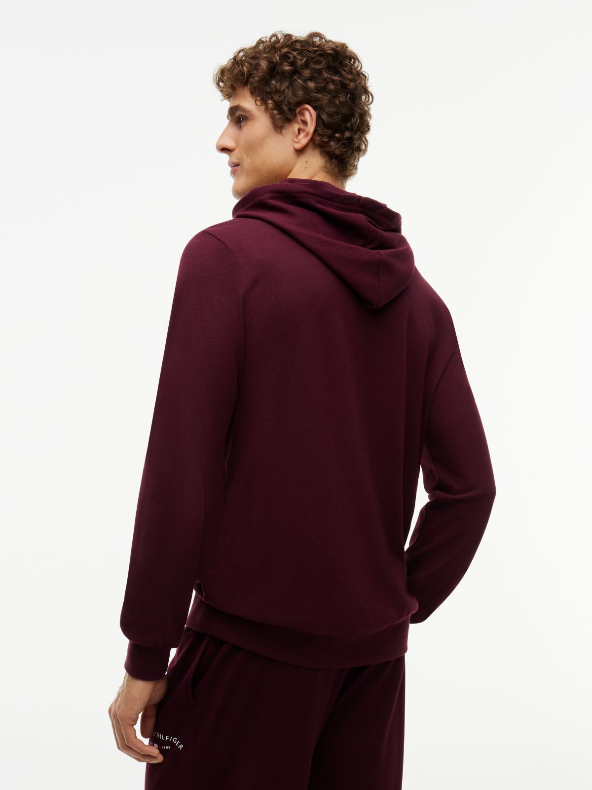 Hilfiger Logo Pique Sleep Hoodie — Burgundy