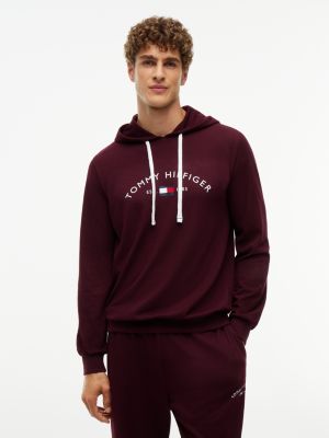 Hilfiger Logo Pique Sleep Hoodie, Burgundy