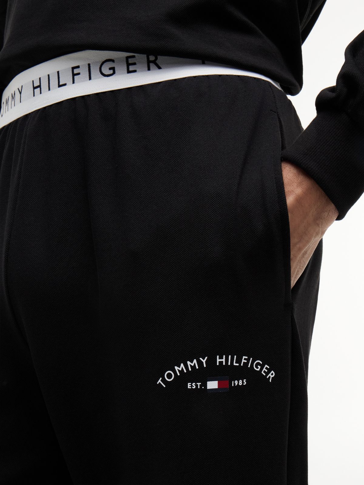 Hilfiger Logo Pique Sleep Pant — Black