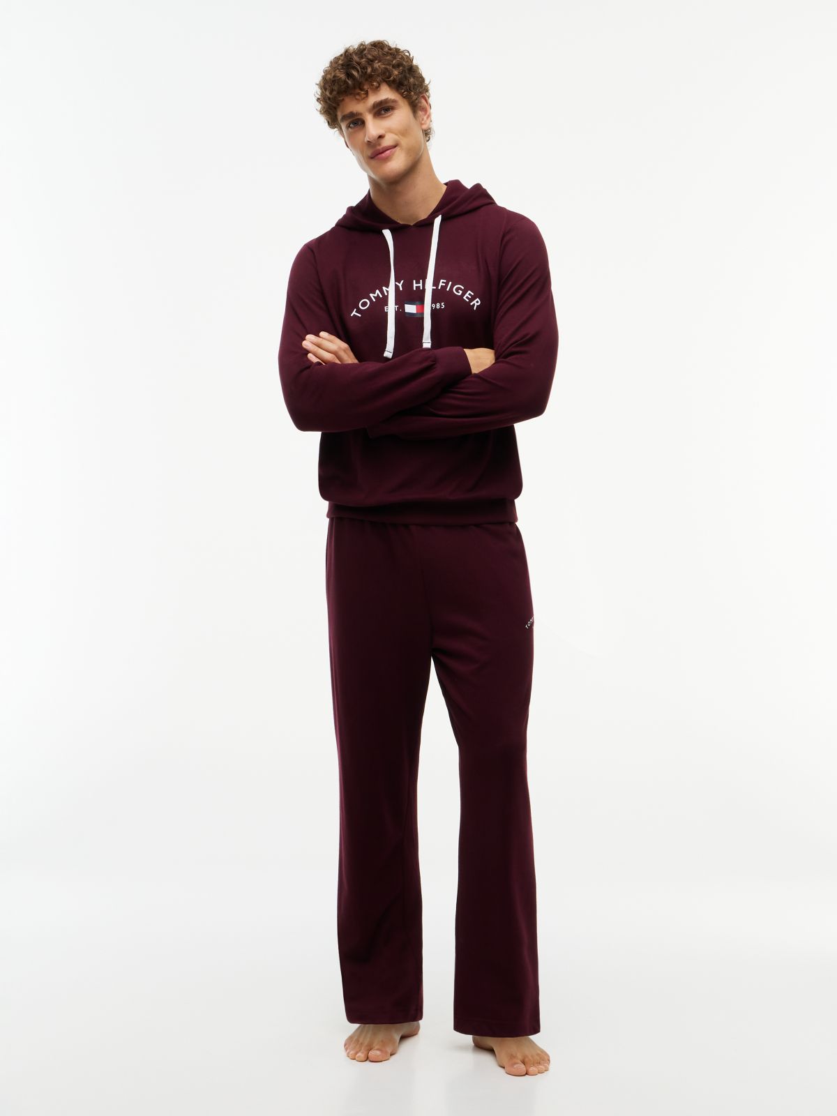 Hilfiger Logo Pique Sleep Pant — Burgundy