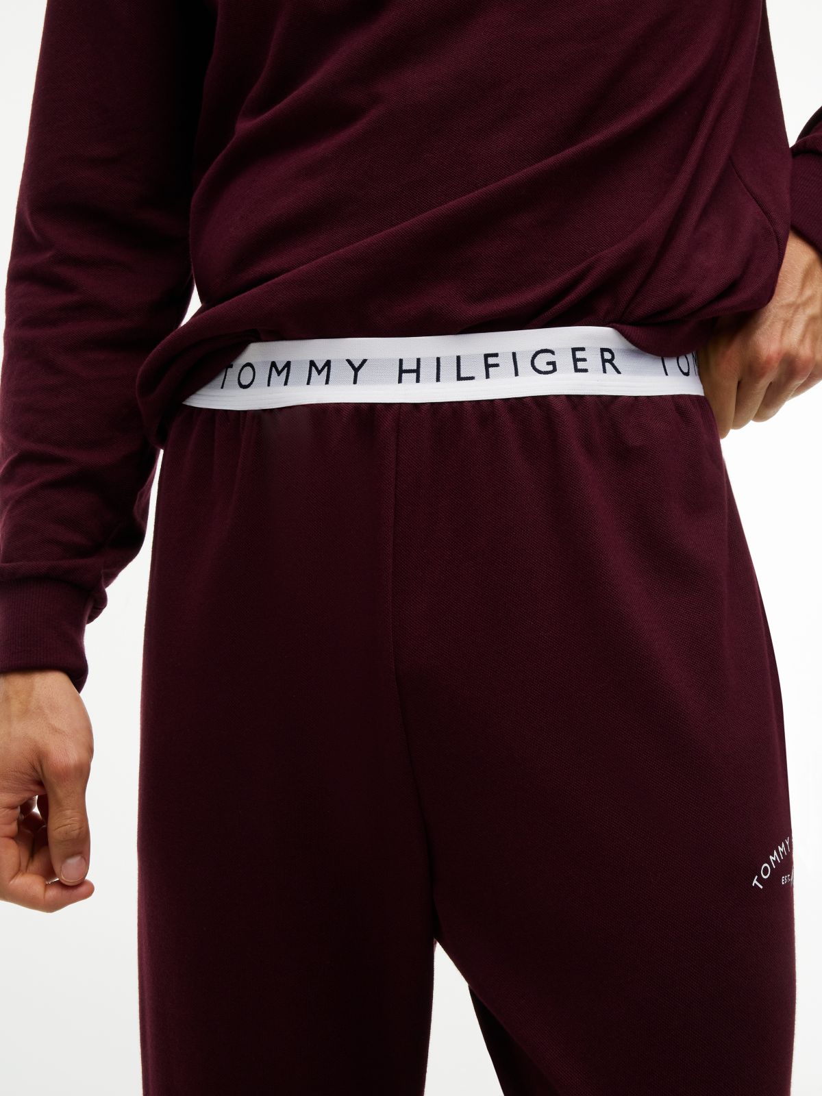 Hilfiger Logo Pique Sleep Pant — Burgundy