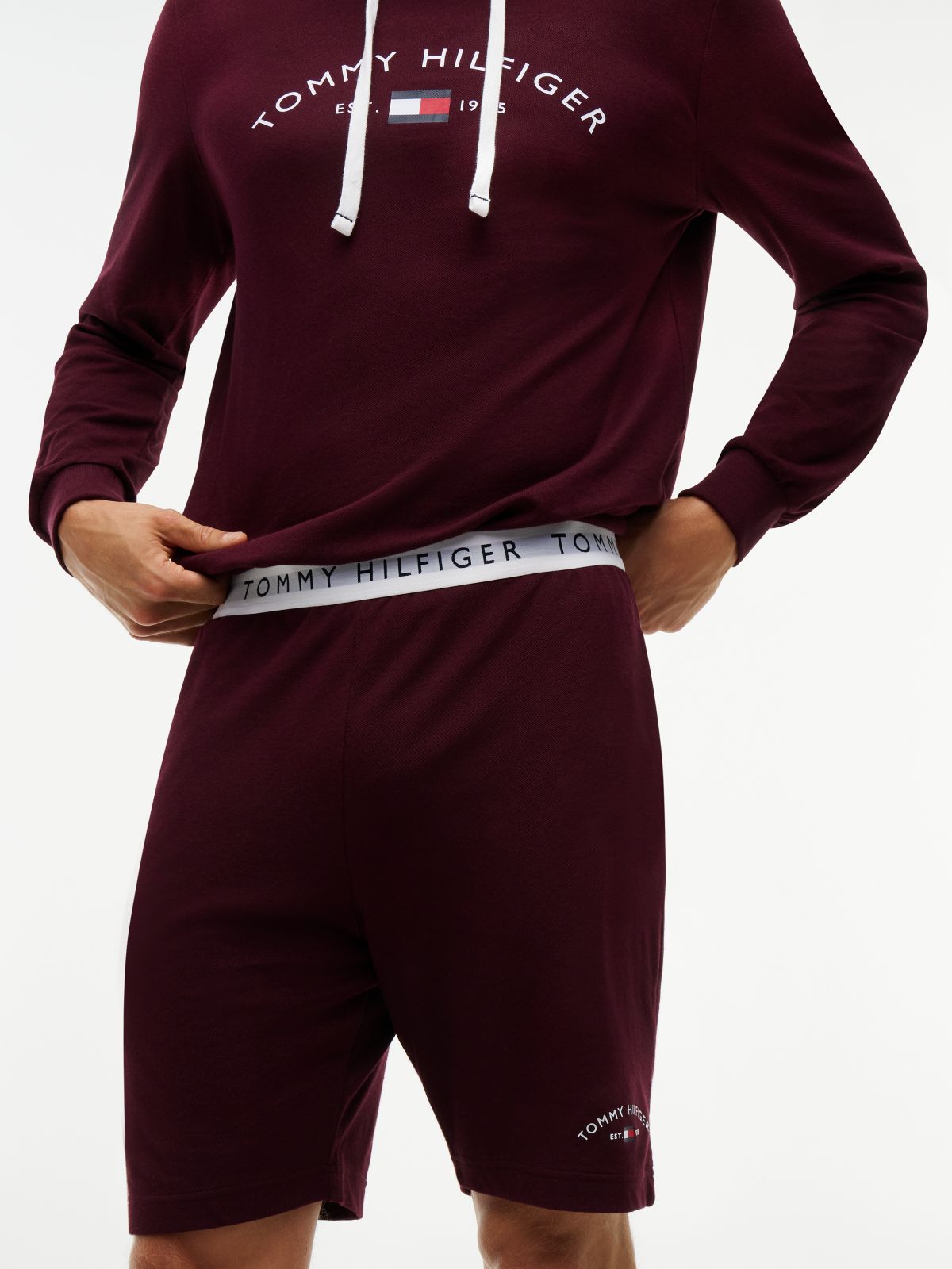 Hilfiger Logo Pique Sleep Short — Burgundy