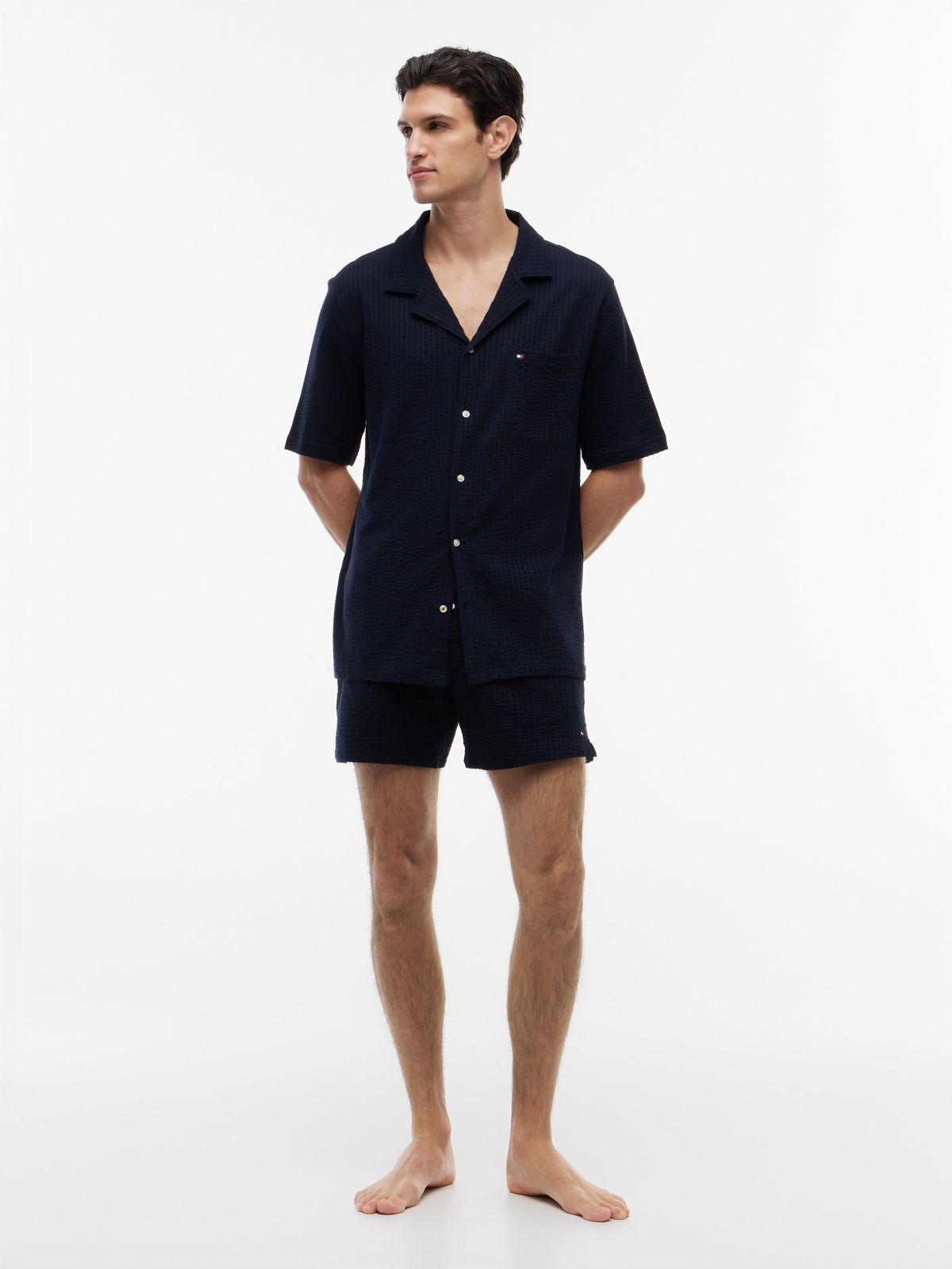 Short-Sleeve Seersucker Sleep Shirt — Navy