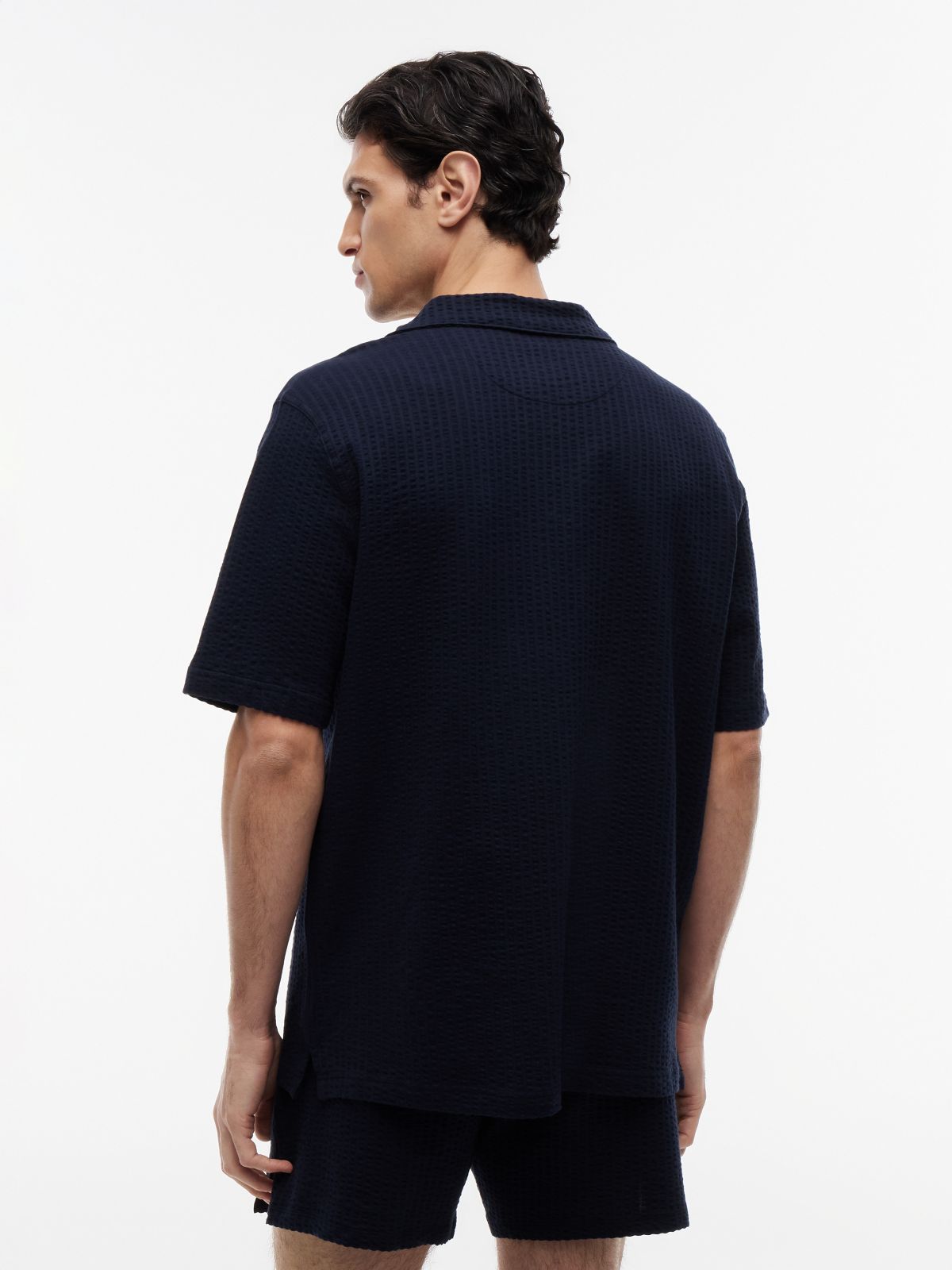 Short-Sleeve Seersucker Sleep Shirt — Navy