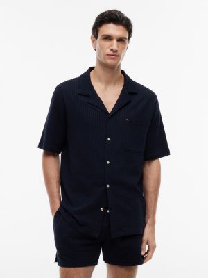 Short-Sleeve Seersucker Sleep Shirt, Navy