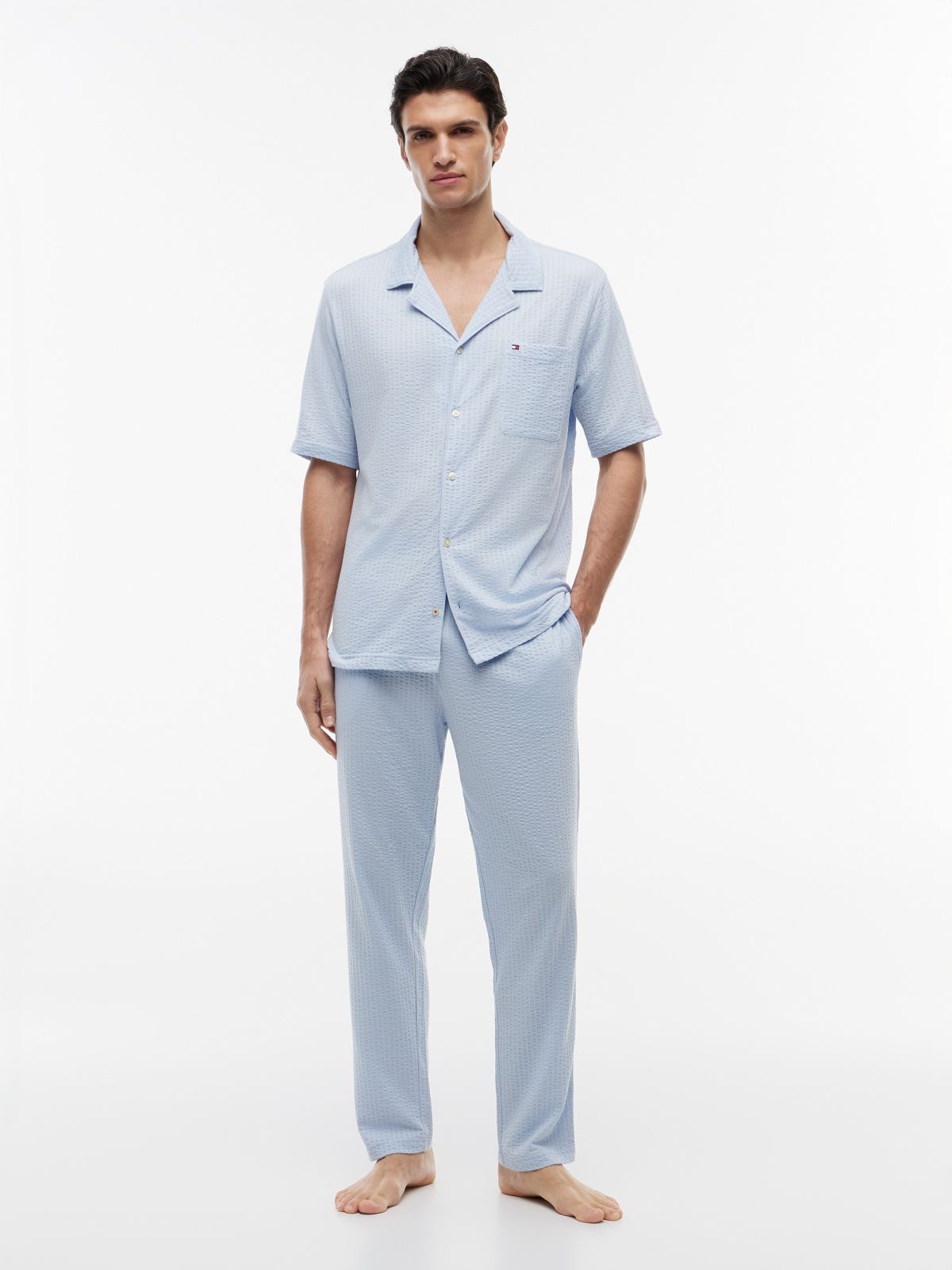 Short-Sleeve Seersucker Sleep Shirt — Blue Wave