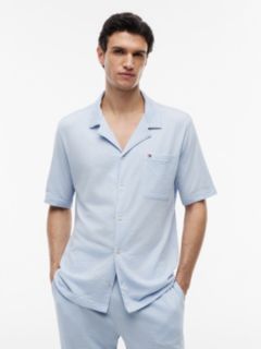 Short-Sleeve Seersucker Sleep Shirt — Blue Wave 1