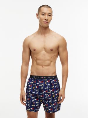 Printed Woven Boxer, Ink Blue