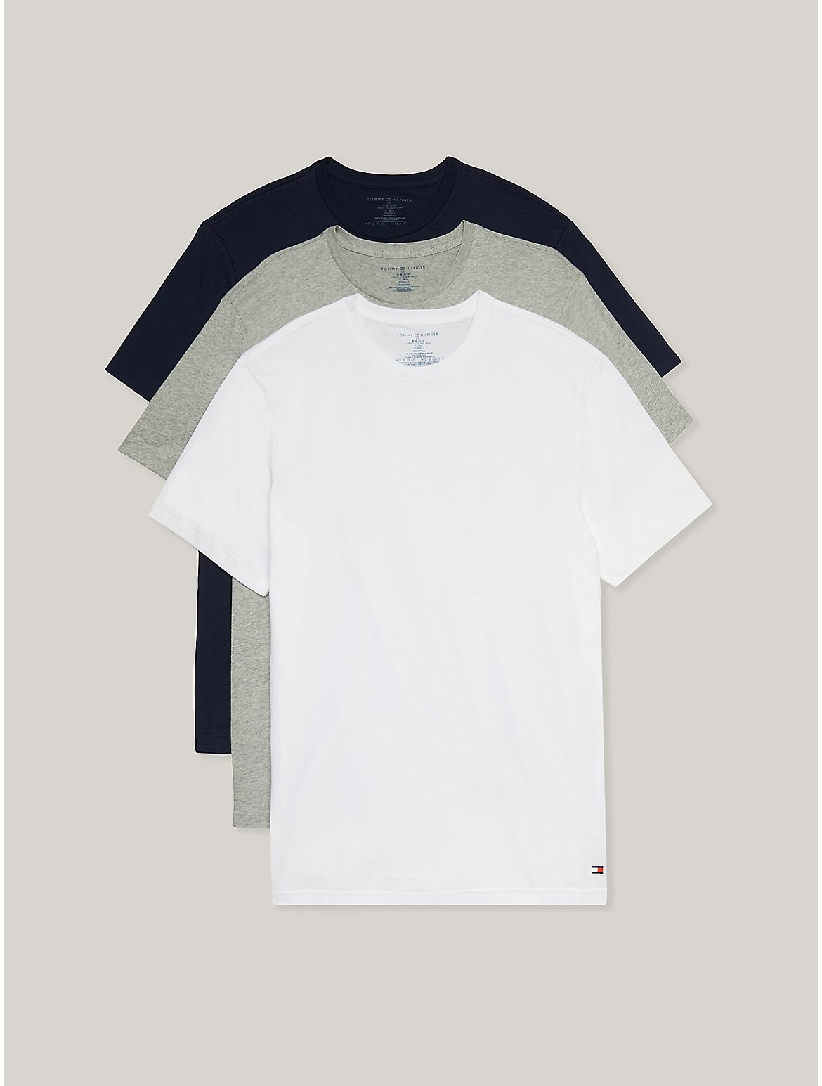 Tommy Hilfiger Cotton Classics Crewneck Undershirt 3 In White/grey/navy