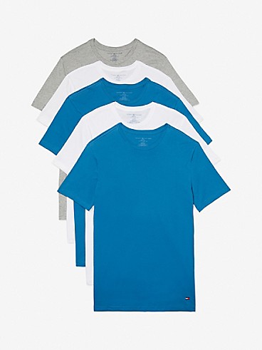 타미 힐피거 언더셔츠 Tommy Hilfiger Cotton Classics Crewneck Undershirt 5PK,WHITE/GREY HEATHER/BLUE